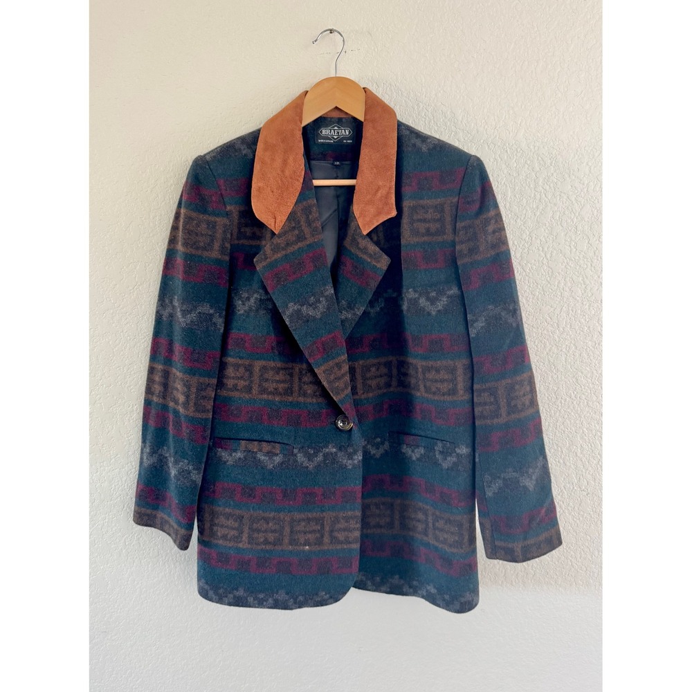 Braetan Blazer Wool Blend Aztec Southwest Geometric Multi-Color Vintage Coat 10